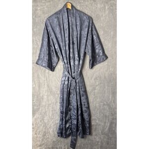 VTG Valerie Stevens Robe Women's Med Indigo Blue Floral Kimono 3/4 Sleeve PKT